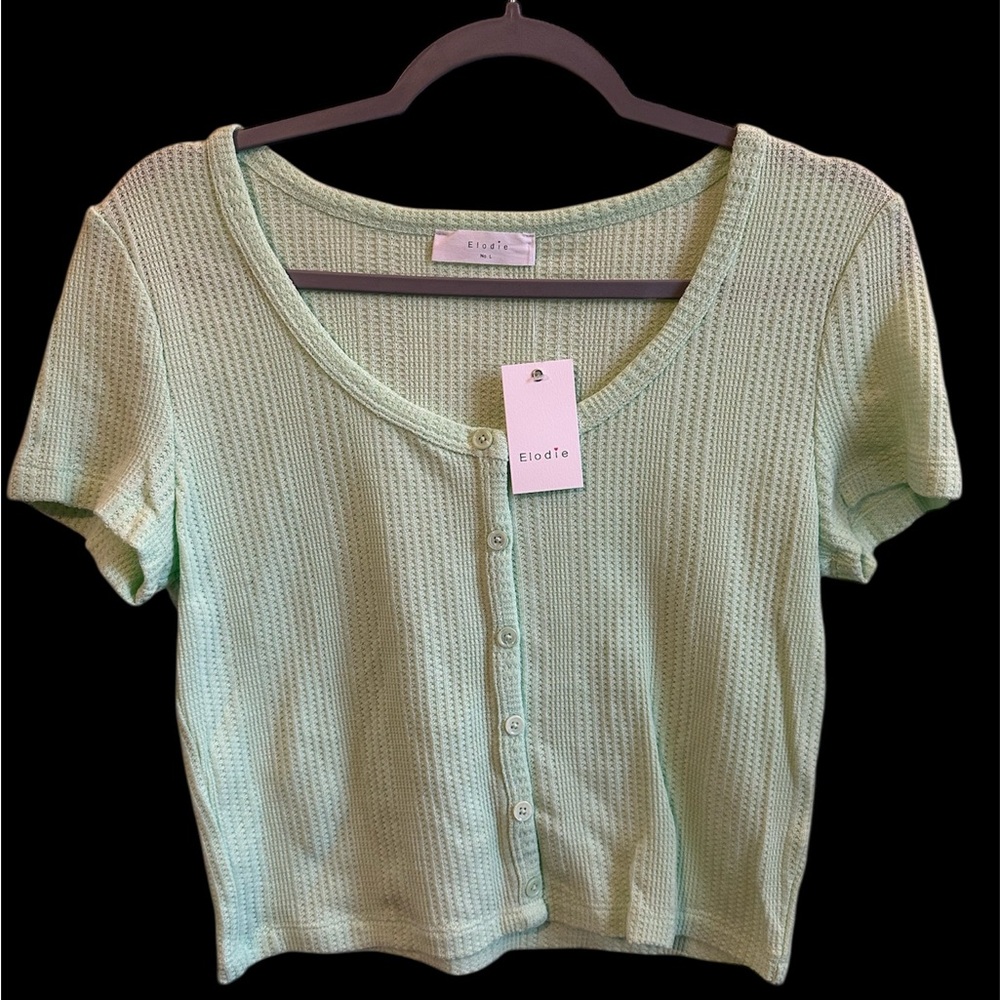 Elodie Mint Green Button-Up Crop Top
